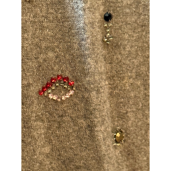 Halogen Cashmere Size 2X Rhinestone Beaded Sequin Stone Gray Sweater Hearts Eye - Picture 9 of 10